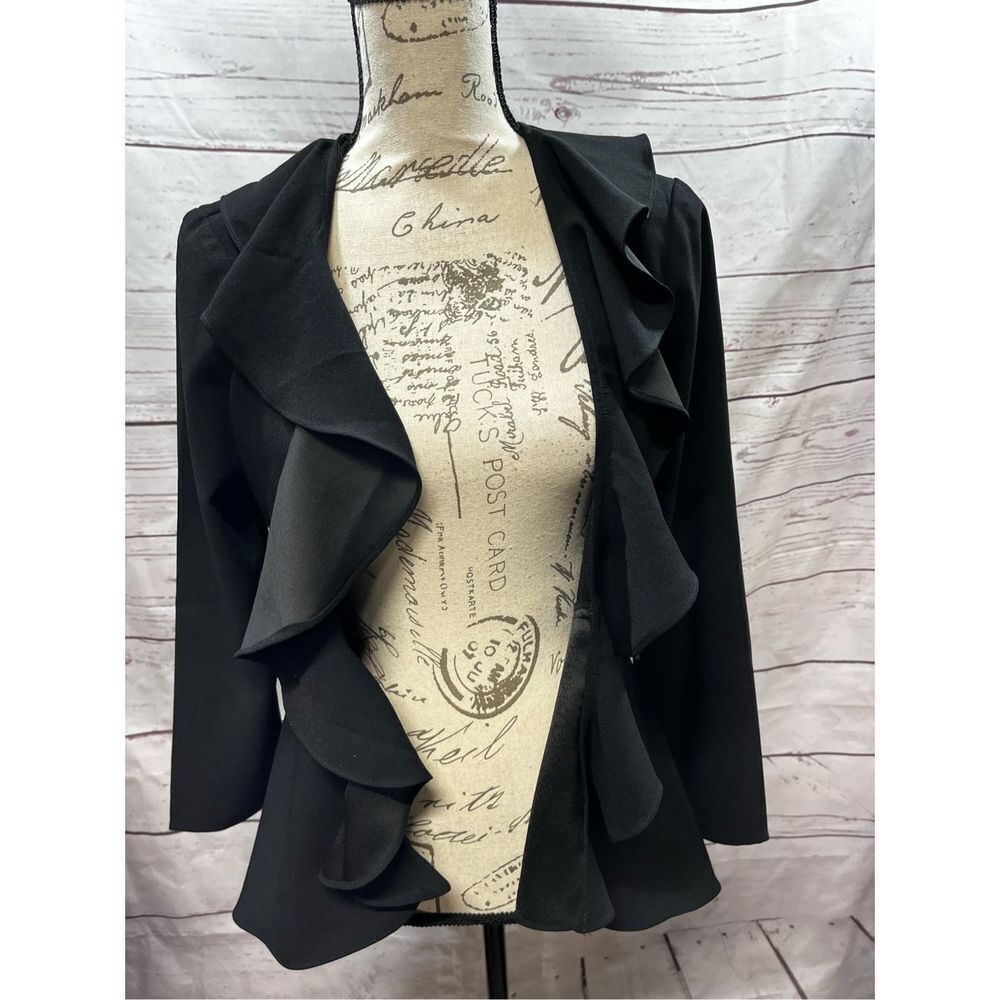Cupcakes and Cashmere Black Ruffle Front Blazer Jacket Size S